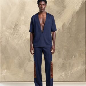 Deep V Tee & Panelled Trouser Set