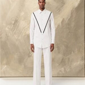 Vee Panel Bib Shirt & Wide Leg Trouser Set